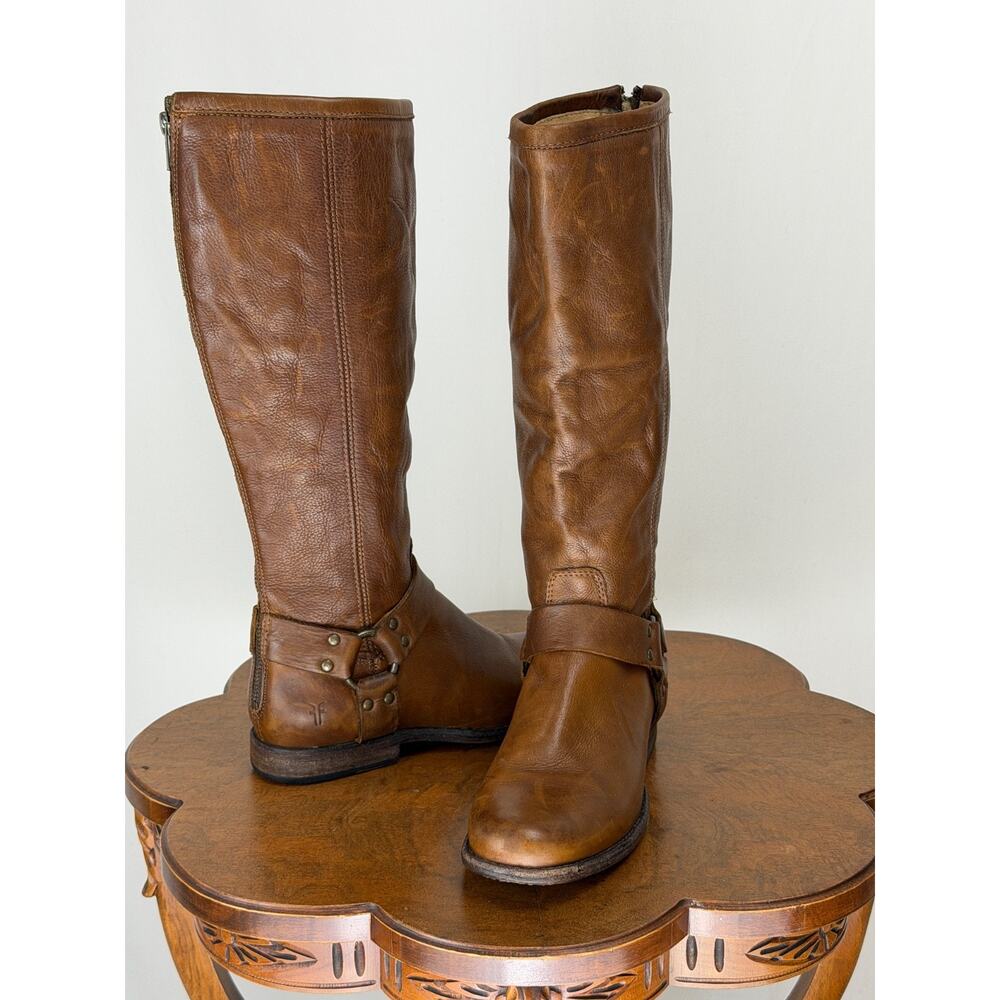 Vintage Mexico Frye 15.5" Tall Riding Caramel Harness Boot Women's 7.5 #0124C